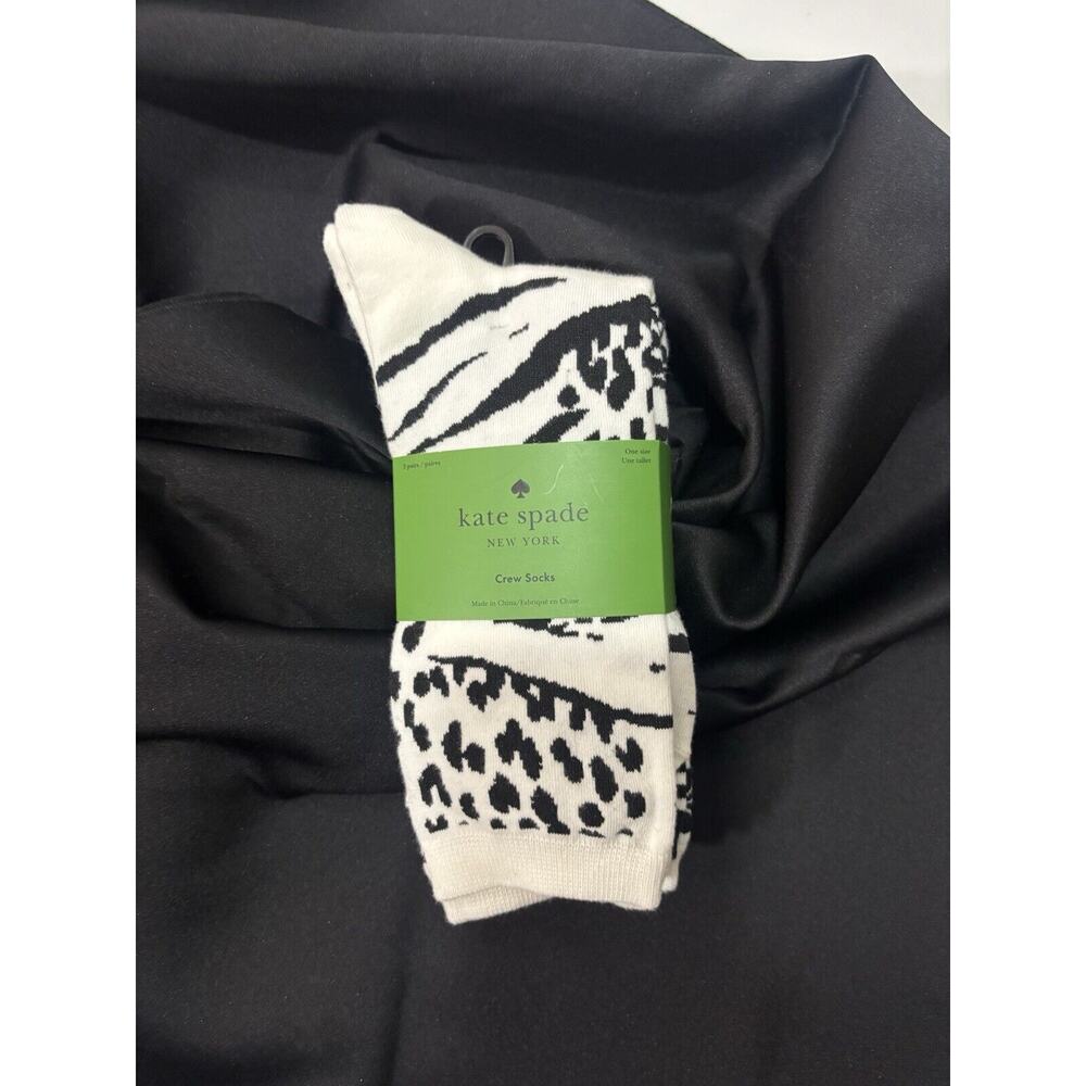 KATE SPADE CREW SOCKS 3-PAIRS Womens Black & White Animal Print, Stripe, Flowers
